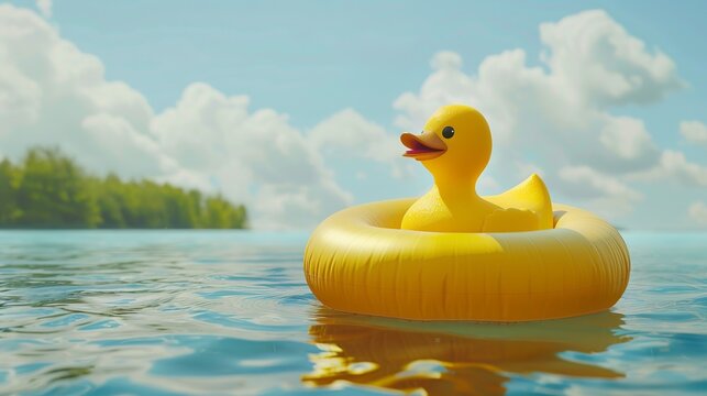 A rubber duck-shaped inflatable pool float 