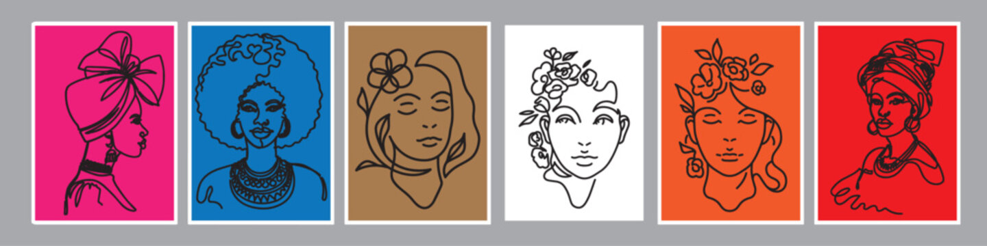 Set of vector seamless pattern include women figures and plants inspired by Matisse. Cut paper different women poses for poster, logos, patterns and covers. Trendy minimal creative style