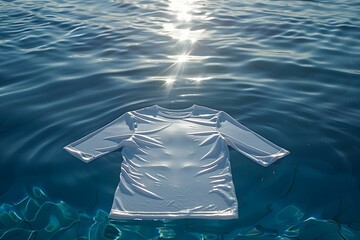 UV Protection White Rash Guard Shirt for Swimming. Concept Sun Protection, Swimwear, White Rash Guard, UV Protection, Outdoor Activities - obrazy, fototapety, plakaty
