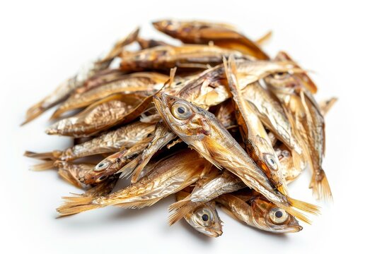 Small dried fish on white background