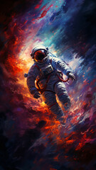 Fototapeta premium An astronaut adrift amidst a swirl of cosmic clouds and stars. Futuristic digital art