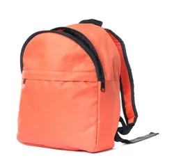 Fotobehang One stylish orange backpack on white background © New Africa
