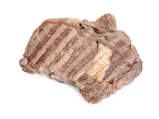 Fotobehang Piece of delicious grilled beef meat isolated on white, above view © New Africa