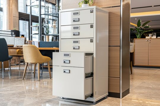 Steel cabinet in office for document storage