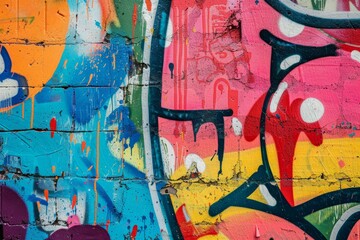 Street art graffiti background with abstract drawings on a wall showcases modern urban culture
