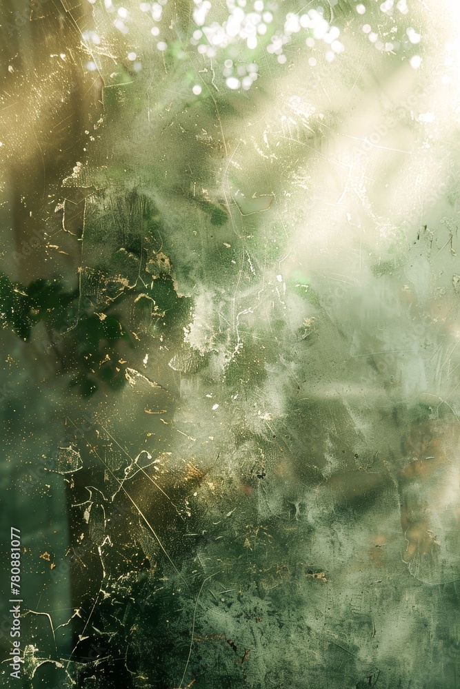 Aufkleber sunlit tree in grungy setting. generative ai