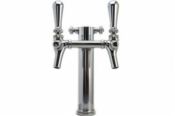A chrome beer tap on a white background