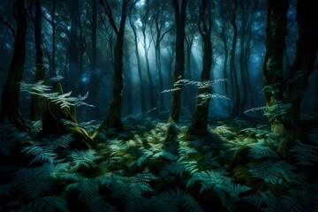 mysterious forest in the morning