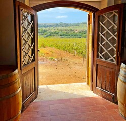 open door overlooking the countryside in Sicily, Italy