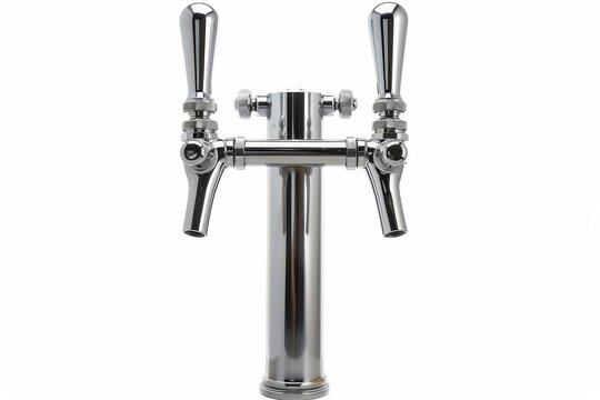 A chrome beer tap on a white background