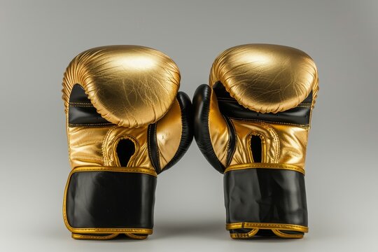 A sight of golden and black boxing gloves