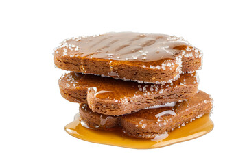 Honey Gingerbread Cookies With Caramel Drizzle on White Background