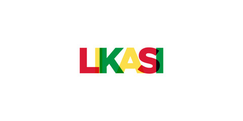 Likasi in the Congo emblem. The design features a geometric style, vector illustration with bold typography in a modern font. The graphic slogan lettering.