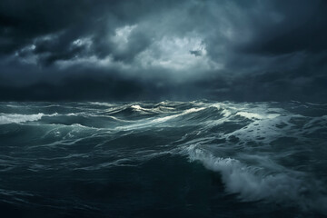 sea storm, dark dramatic stormy sky with cumulus clouds over waves for abstract background