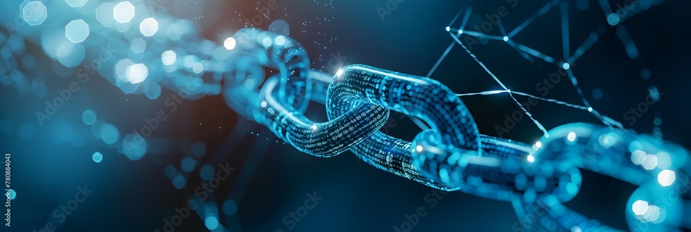 Poster abstract blockchain shape, digital chain technology.