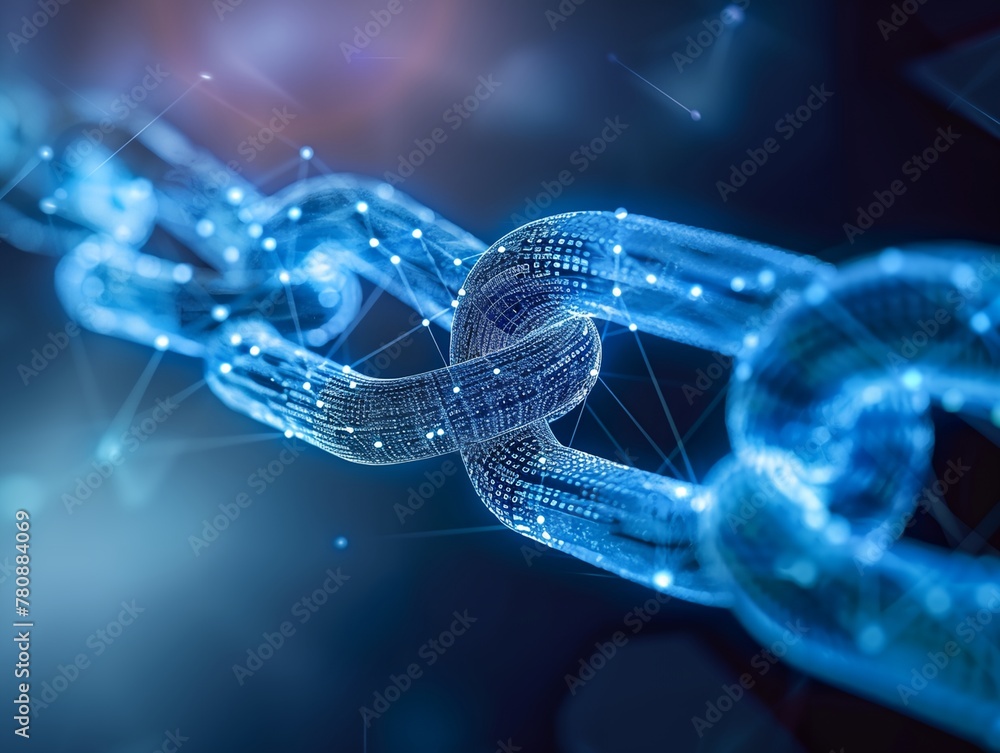 Poster abstract blockchain shape, digital chain technology.