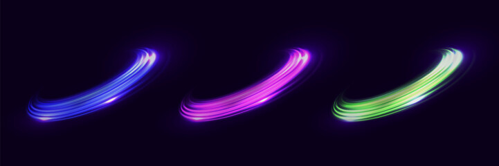 A beautiful flash of glow and special effect, a line of speed. Magic of moving fast laser beams, neon light.