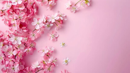 Blossoming spring flowers on pastel background