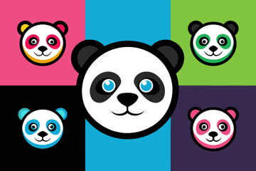 Silhouette vector design of a colorful logo panda head icon 