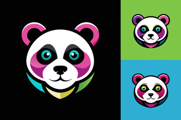 Silhouette vector design of a colorful logo panda head icon 