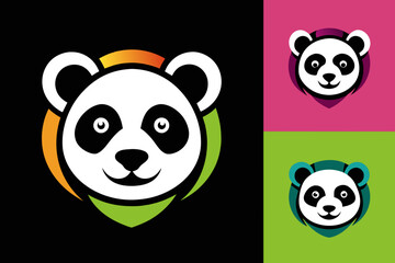 Silhouette vector design of a colorful logo panda head icon 