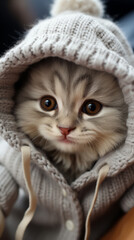Cat in Knit Hoodie

