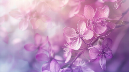 Soft-focus image of delicate spring flowers in bloom with a dreamy pastel backdrop