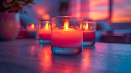 colorful interior candle lights casting a soft glow in a small room, their gentle flicker infusing the space with an aura of sophistication.