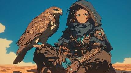 Bedouin in the desert with an eagle