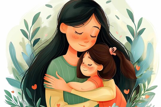 mother day cartoon image with cute kids and mom