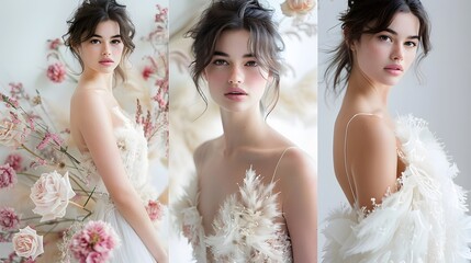 wedding dresses shimmer with a celestial beauty, their soft silhouettes and delicate embellishments evoking a sense of wonder and enchantment