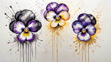 pansies painted with watercolors. delicate flowers for design