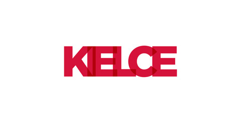 Kielce in the Poland emblem. The design features a geometric style, vector illustration with bold typography in a modern font. The graphic slogan lettering.