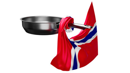 Stainless Steel Pan with Waving Norwegian Flag Design on Black Backdrop