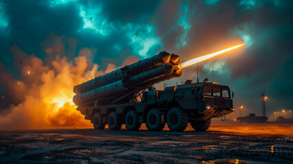 Cutting-Edge Missile Launcher.  High-Tech Weapon on Battlefield