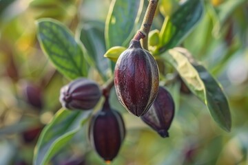 Fototapeta premium Close up image of ripe jojoba seed on stem in its natural environment