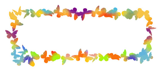Background frame with rainbow butterflies. hand drawing. Not AI, Vector illustration