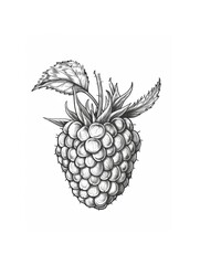 Detailed illustration of ripe raspberry on white background, for food and drink content. The illustration shows a single raspberry in great detail. The raspberry is isolated on a white background. 