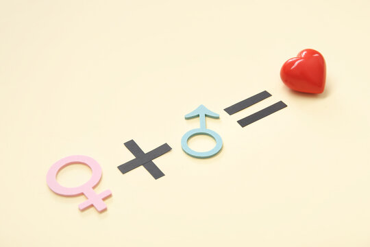 Female plus male equals love equation on beige background - Powered by Adobe
