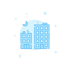 Residential areas, panel houses vector icon. Flat illustration. Filled line style. Blue monochrome design. Editable stroke. Adjust line weight.