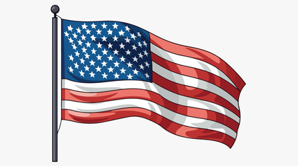 American flag with pole icon 2d flat cartoon vactor