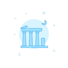 Greek Parthenon vector icon. Flat illustration. Filled line style. Blue monochrome design. Editable stroke. Adjust line weight.