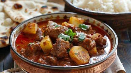 Authentic pakistani beef curry with potatoes - obrazy, fototapety, plakaty