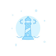 Lighthouse, seashore vector icon. Flat illustration. Filled line style. Blue monochrome design. Editable stroke. Adjust line weight.