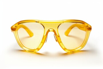 Close up photo of yellow protective glasses on white isolated background
