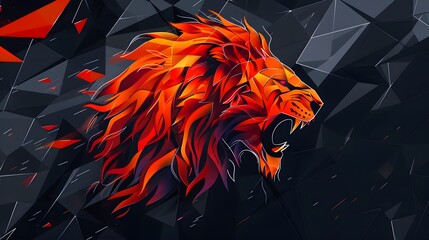 A sports team emblem, featuring a fierce, stylized lion's head roaring, with flames for its mane in shades of red and orange, set against a dynamic, 