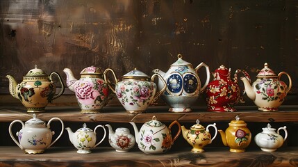 A collection of vintage teacups - obrazy, fototapety, plakaty