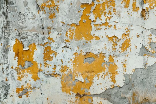 Damaged paint on a weathered wall with a grungy worn surface Ideal background or texture