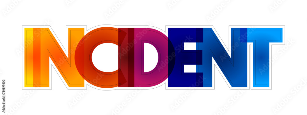 Poster incident - an instance of something happening, an event or occurrence, colourful text concept backgr