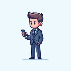 businessman standing with smartphone looking focused on the screen of his phone